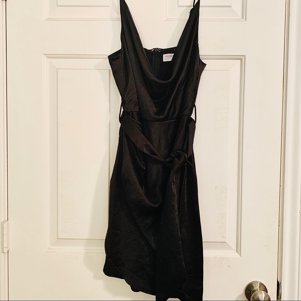 Black satin Native Daughters dress